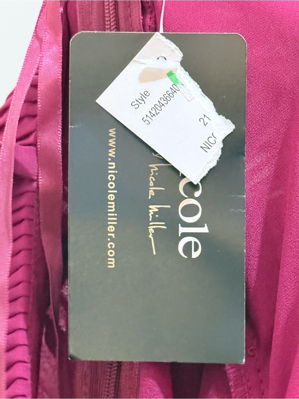 NWT Nicole by Nicole Miller Fuchsia Pleated Rosette Empire Waist Mini Dress 6 - Picture 7 of 8